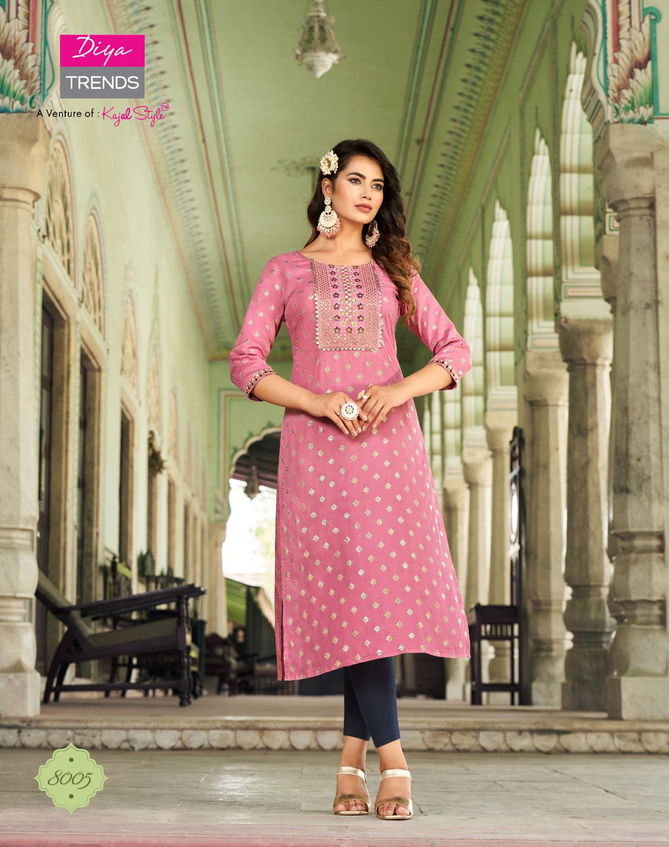 Victoria Vol 8 By Diya Rayon Foil Printed Kurtis Catalog